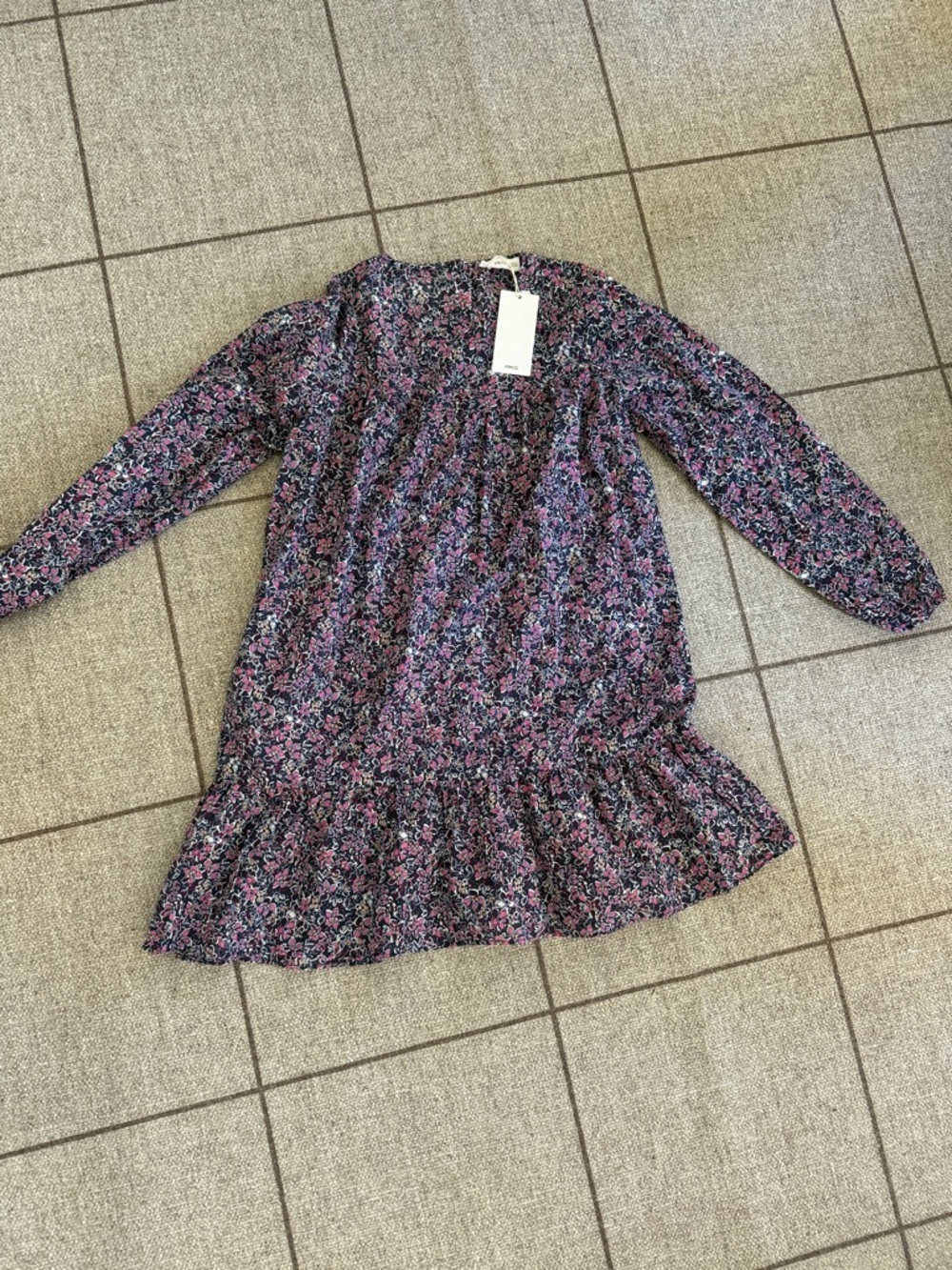 Zara Girls Floral Long Sleeve Dress - Navy Pink, Purple.